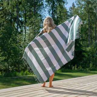 Hamam-pyyhe! Rantaelämä Vihreä, kierrätyspuuvillaa - Koko 95x180cm, 250g, 100% puuvillaa - Saaren Taika Decor