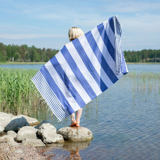 Hamam-pyyhe! Seilori Sininen, kierrätyspuuvillaa - Koko 95x175cm, 250g, 100% puuvillaa - Saaren Taika Decor