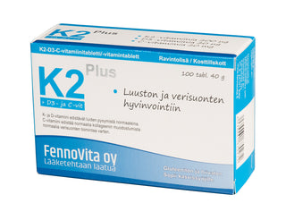 K2 Plus + D3- ja C-vit. 100 tabl. 40 g - Fennovita Lisäravinne Fennovita
