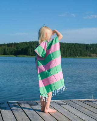 Lasten Hamam-kylpyponcho, pinkki-vihreä, 100% puuvillaa, 65x60,5cm - Saaren Taika Decor