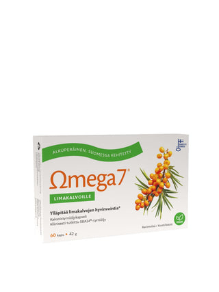 Omega7 kaksoistyrniöljykapseli on intiimialueiden ja suun kuiville limakalvoille sekä kuivalle, ärtyneelle ja ikääntyvälle iholle. Pehmeä kasvipohjainen kapseli - 100 % vegaaninen.