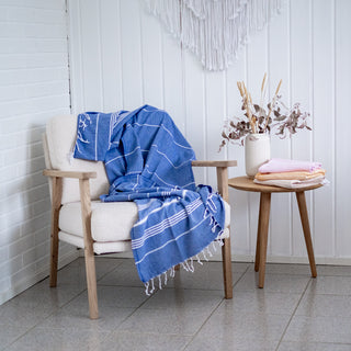 Hamam-pyyhe Sulo Sininen, 100% kierrätyspuuvillaa, 90x180cm, 250g