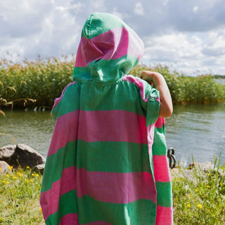 Barnens Hamam-badponcho rosa-grön, 100 % bomull