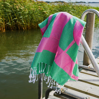 Barnens Hamam-badponcho rosa-grön, 100 % bomull