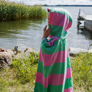 Barnens Hamam-badponcho rosa-grön, 100 % bomull