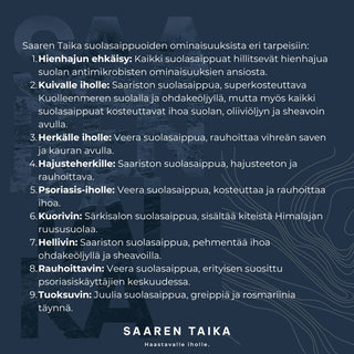 MESSUTARJOUS Veera Suolasaippua®, sopii mm. atooppiselle iholle, kutiavalle iholle, akneiholle, 100% luonnollista, vegaaninen Suolasaippua Saaren Taika Handmade