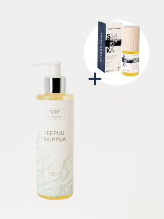 Teepuusetti: Jojoba teepuuöljy ja nestemäinen teepuusaippua