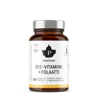 B12-vitamiini + Folaatti, vegaaninen, 60 imeskelytabl. - Puhdistamo Lisäravinne Puhdistamo