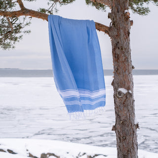 Hamam-pyyhe! Raita Sininen - Koko 95x180cm, 250g, 100% kierrätettyä puuvillaa