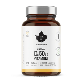 Vahva D-vitamiini 50 μg, 120 kaps - Puhdistamo Lisäravinne Puhdistamo