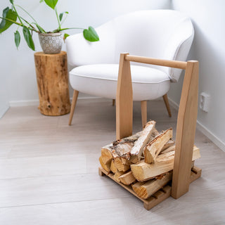 Kotimainen Zero Waste Puunkantoteline, puusepän käsityötä, kestävä, mutta kevyt - Novapuu