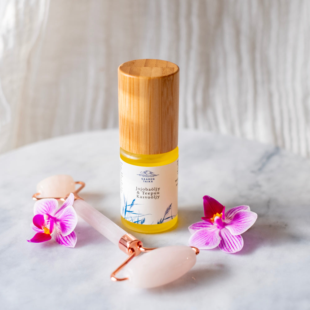 II-LAATU Jojoba & Teepuu kasvoöljy, paras ja tehokas apu näpyille, sopii akneiholle, 100% luonnollinen, vegaaninen Kasvoöljy Saaren Taika Handmade