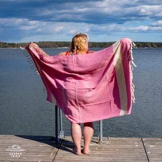 Hamam-pyyhe ripustuslenkillä! Pehmyt Pinkki! - Koko 100x175cm, 100% puuvillaa, paino 430g  - Saaren Taika