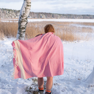 Hamam-pyyhe ripustuslenkillä! Pehmyt Pinkki! - Koko 100x175cm, 100% puuvillaa, paino 430g  - Saaren Taika
