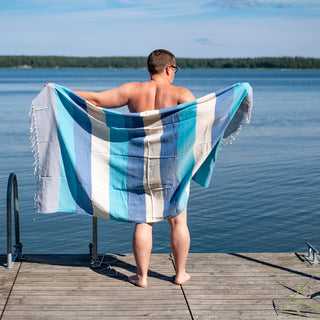 Hamam-pyyhe ripustuslenkillä! Seikkailu Turkoosi-Sininen! - Koko 100x180cm, 100% puuvillaa, paino 280g