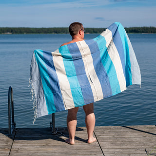 Hamam-pyyhe ripustuslenkillä! Seikkailu Turkoosi-Sininen! - Koko 100x180cm, 100% puuvillaa, paino 280g